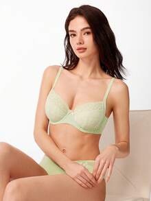LUVLETTE Đồ lót nữ che phủ toàn diện, nâng đỡ đường cong và có gọng thoáng khí, gợi cảm, không lót, màu xanh nhạt, áo ngực ren thanh lịch, giúp thon gọn vòng một. - Màu xanh Bạc hà - Xem 8