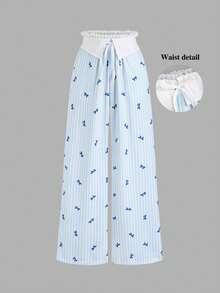 Sweetra Pantalones largos elegantes y dulces con patchwork, adecuados para primavera y otoño - Celeste - Ver 1