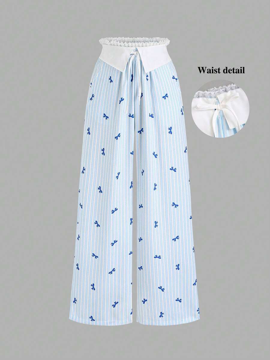 Sweetra Pantalones largos elegantes y dulces con patchwork, adecuados para primavera y otoño - Celeste - Ver 1