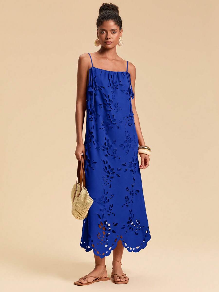 Travachic 女士纯色梭织连衣裙，度假花卉贴花连衣裙，圣诞节服装，新年服装，感恩节服装，时尚优雅派对连衣裙，奢华婚礼宾客派对连衣裙，时尚沙滩装，女士夏季服装，派对连衣裙，沙滩装，女士优雅夏季婚礼宾客连衣裙，橙色吊带裙 - 寶藍色 - 查看 1