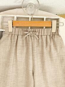 SHEIN Pantalones anchos y sueltos de unicolor minimalista para vacaciones de adolescentes - Caqui - Ver 5