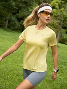 SHEIN In My Nature Áo thun ngoài trời tay raglan phối lưới tương phản - Màu vàng - Xem 5