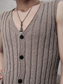 ROMWE MEN Street Life Áo tank top dệt kim gân sọc thường ngày dành cho nam - Màu be - Xem 2