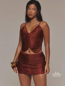 MUSERA Fringed Crop Top And Mini Skirt Set Co-Ord Summer Vacation Holiday Festival Rave Beach - Brown - View 1