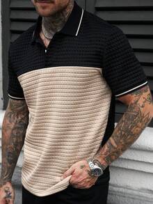 Manfinity CasualCool 男士时尚百搭纹理拼接纽扣半开襟休闲Polo衫 - 彩色 - 查看 5