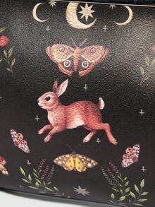 ROMWE Fairycore 1 Piece Moth Plant Rabbit Embroidered Mushroom Pattern Printed Change Purse - Black B - View 3