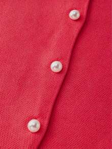 SHEIN Franclia Blusa de punto ajustada con volantes en el bajo y manga corta de unicolor elegante para mujer - Rojo - Ver 6