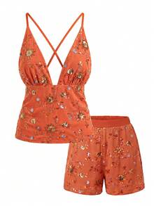 Ellevyn Women's Burnt Orange Boho Summer V-Neck Halter Top,Luxurious Beaded Floral Sequin Vacation Holiday Outfit,Brunch Day Party Zante Zoo Zoey Outfits - Burnt Orange - View 5