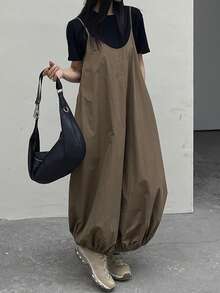 DAZY Women's Solid Color Casual Sexy Loose Pocket Maxi Slip Dress Sun Dresses For Women Summer Golf Pastal - Coffee - View 3