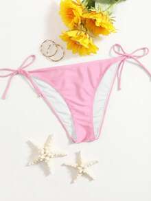 Swim Vcay Women's Solid Color Twist Side Bikini Bottom, Sexy Beach Vacation Style - Baby Pink - View 3