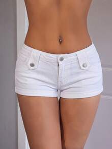 Jeanoix Women's Fashion High Street Button Zipper Pocket Denim Shorts - White - View 4