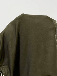 SHEIN Coolane 女士夏季可爱日常穿搭基础款撞色蕾丝蝴蝶结修身蓝色背心 - 軍綠色 - 查看 7