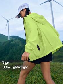 In My Nature Jaket Hujan Luar Ruangan Wanita Warna Hijau Fluorescent dengan Tudung - Hijau - View 2
