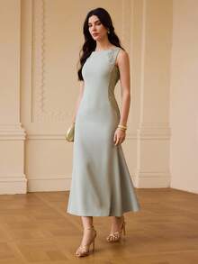 ZEYLAH Sleeveless Contrast Lace Maxi Mermaid Dress, Spring/Summer - Gray green - View 6