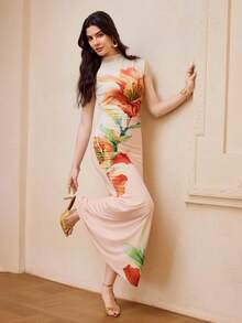 ZEYLAH 针织印花修身长连衣裙，春夏款 - 淺粉色 - 查看 6