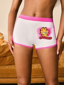 GARFIELD | SHEIN Quần đùi boxer in hình hoạt hình, viền tương phản. - Hồng - Xem 7