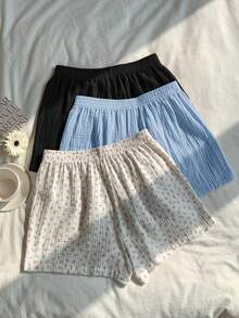 Comfortcana 2026春夏女装100%纯棉黑色、蓝色碎花短裤套装，适合度假、复活节、圣帕特里克节、派对、婚礼、毕业典礼、优雅场合、外出、休闲、奢华、正式、情人节、狂欢节、海滩、假日、休闲、街头、大学等各种场合。 - 彩色 - 查看 2
