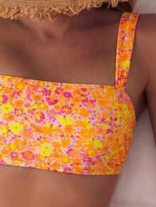 SHEIN Swim Mod Bộ bikini 2 mảnh mùa hè dành cho nữ, áo hai dây in họa tiết màu ngẫu nhiên và quần đùi cạp cao, thích hợp cho kỳ nghỉ biển. - Nhiều màu - Xem 4