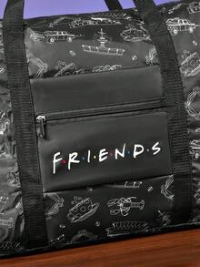 FRIENDS X SHEIN 1. 可爱的卡通人物图案，可收纳旅行包、沙滩包，适合通勤、运动、休闲、郊游，大容量，男女老少皆宜，学生适用，可固定在普通行李箱拉杆上，亦可作为友谊相框使用。 - 黑色 - 查看 6