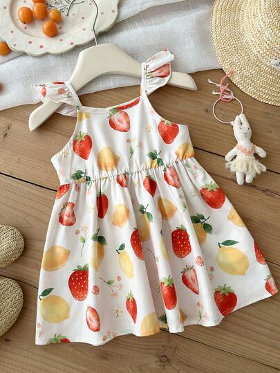 LMoss Kids Baby Girl Casual Cute Sweet Floral Print Vintage Style Sleeveless Elastic Waist Dress