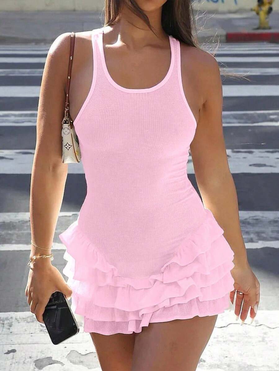 INAWLY Solva Damen Ballettkleid mit gekreuztem Rücken und plissiertem Rock für Dates - Babypink - Übersicht 1