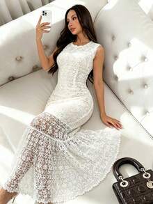 Rafferiza Robe florale élégante pour femmes, été - Blanc - Voir 1