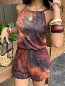 SHEIN EZwear 扎染休闲收腰修身女式连体裤 - 彩色 - 查看 7