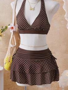 Bellisia 26SS 橙色挂脖三角比基尼上衣配同款半裙三件套，沙滩/度假装 - 彩色 - 查看 3