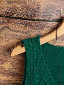 Franclia Top tricoté à câble de couleur unie, décontracté et quotidien, pour l'été - Vert - Voir 5