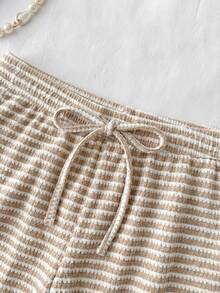 White Summer Teen Girl Knitted Striped Drawstring Waist Casual Pants,Mother's Day Graduation Spring Outing Vacation Holiday Stylish Back To School - Khaki - View 7
