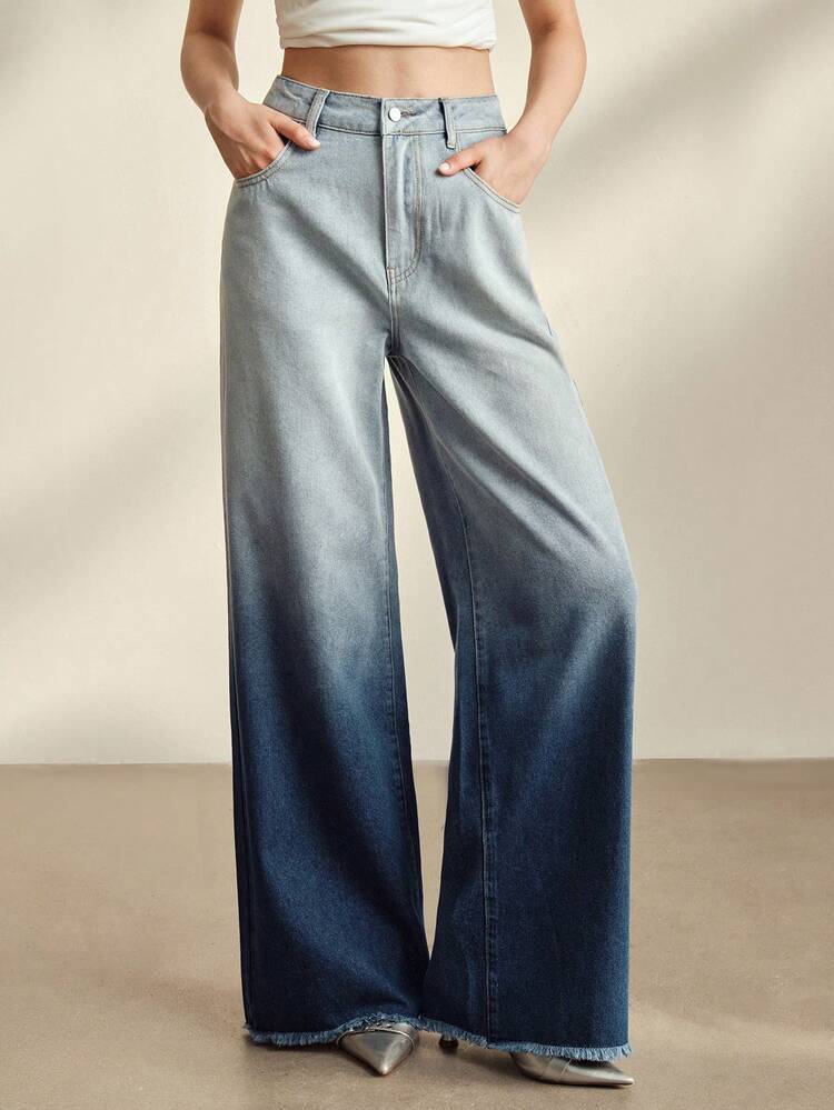 Women's Fashion New Ombre Blue Straight Leg Jeans Pants