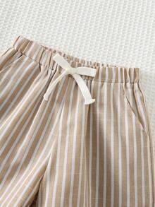 THE HAPPY LOOK 2pcs Young Girl Letter Pattern Knit Soft Round Neck Short Sleeve Top And Elastic Waist Shorts Set - Apricot - View 5