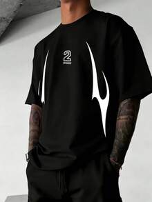 Sport MetroGents Men's Summer Numeric Print Round Neck Short Sleeve Sports T-Shirt - Black - View 1