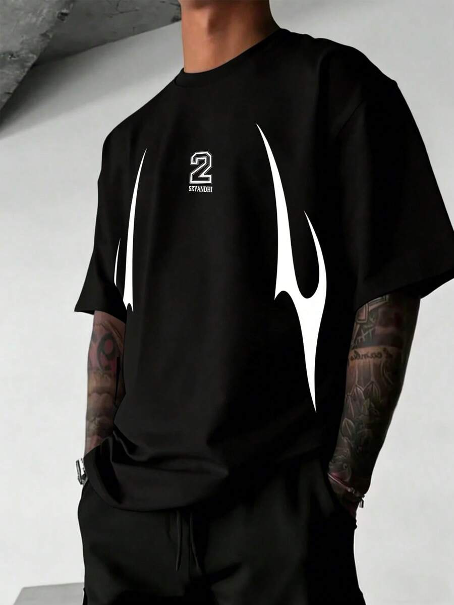 Sport MetroGents Men's Summer Numeric Print Round Neck Short Sleeve Sports T-Shirt - Black - View 1