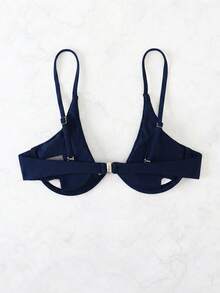 Swim Vcay Top de bikini de unicolor con aros para mujer, adecuado para vacaciones de verano en la playa - Azul Marino - Ver 2