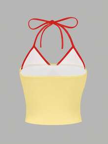 Resyla Y2K Hibiscus Flower Polka Dot Print Casual Halter Neck Camisole Top Tees - Multicolor - View 2