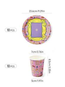 FRIENDS X SHEIN 一次性纸盘和纸杯 10 件套 - 彩色 - 查看 3