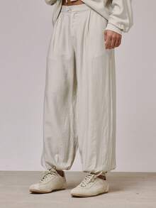 Musero Ballon Leg Fit Side Fastening Tailored Pleated Trouser Pants Spring Summer Holiday Essentials - Grey - View 2