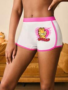 GARFIELD | SHEIN Quần đùi boxer in hình hoạt hình, viền tương phản. - Hồng - Xem 8