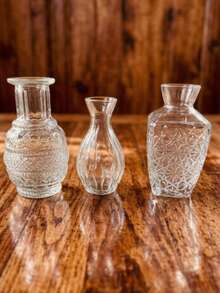 1pc Or 3pcs Glass Vase, Bulk Small Vase, Mini Ribbed Vase, Center Decor Vase, Transparent Vintage Vase For Tabletop, Wedding, Party, Wedding Decorations,Reception, Home Decor Living Room Decor Gifts Birthday Graduation - transparent - View 3