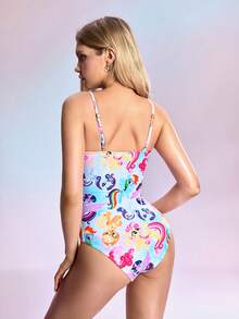 My Little Pony X SHEIN Áo tắm liền thân kiểu dáng mùa hè đi biển dành cho nữ, in hình hoạt hình, khoét lỗ. - Nhiều màu - Xem 2