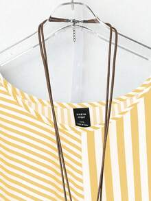 SHEIN Plus Size Striped Print Round Neck Sleeveless Dress - Yellow - View 5