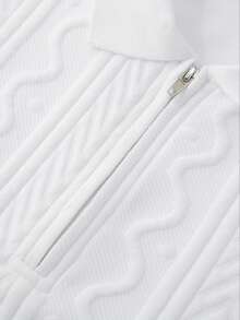 Manfinity CasualCool Men's Short Sleeve Textured Fabric Polo Shirt And Pants Set, Suitable For Home And Outdoor Wear - White - View 5