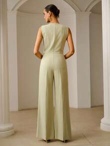 ZEYLAH Dammode Asymmetrisk Volangärmlös Jumpsuit med Metallspänne och Volang - Mint Grön - Visa 6