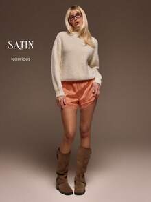 MUSERA Elasticated Satin Pull On Lace Trim Shorts Cute Summer Vacation Boho Summer Cute Pants Spring Holiday - Orange - View 6