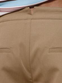 Musero 重磅纯棉欧式修身智能隐形前褶短裤，春夏必备度假款 - 卡其色 - 查看 6