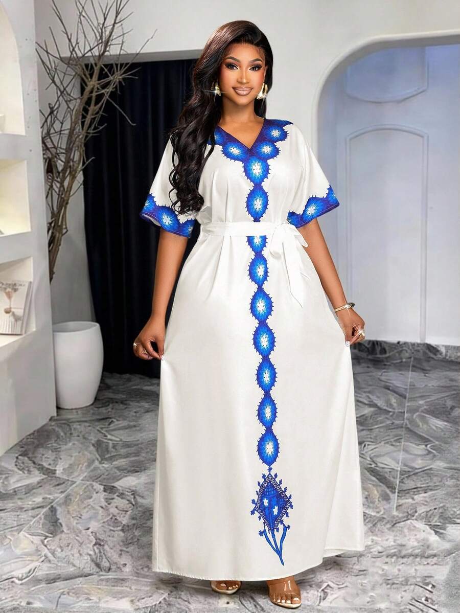 Brilight 女士优雅夏季度假连衣裙，长款设计，无数束腰款式，图案设计，适合派对、婚礼、嘉年华、休闲度假、日常外出、约会、婚礼季及其他场合。 - 杏色 - 查看 1