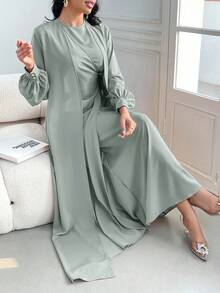 Modelyn 女式简约纯色连衣裙和夹克套装 2 件套 - 薄荷綠 - 查看 10