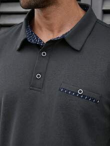Manfinity CasualCool 加大码男士休闲通勤 Polo 衫，翻领，短袖，夏季 - 深灰色 - 查看 5