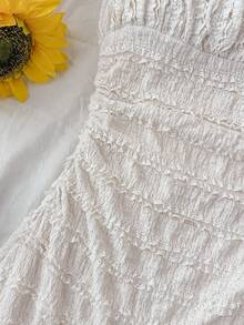SHEIN Đầm hai dây dệt kim jacquard cho bé gái tuổi teen, màu mơ. - Màu be - Xem 4